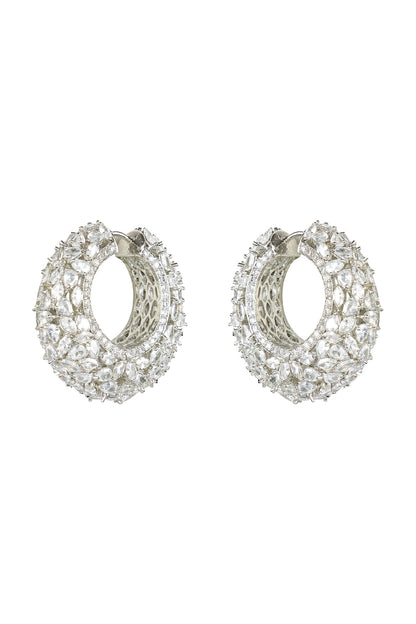 White Finish Diamante Hoop Earrings