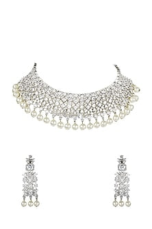 White Finish Diamante Necklace Set