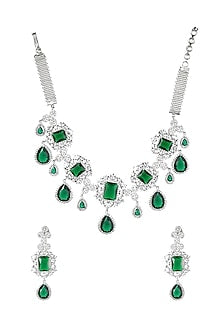 White Finish Green Onyx Stone Necklace Set