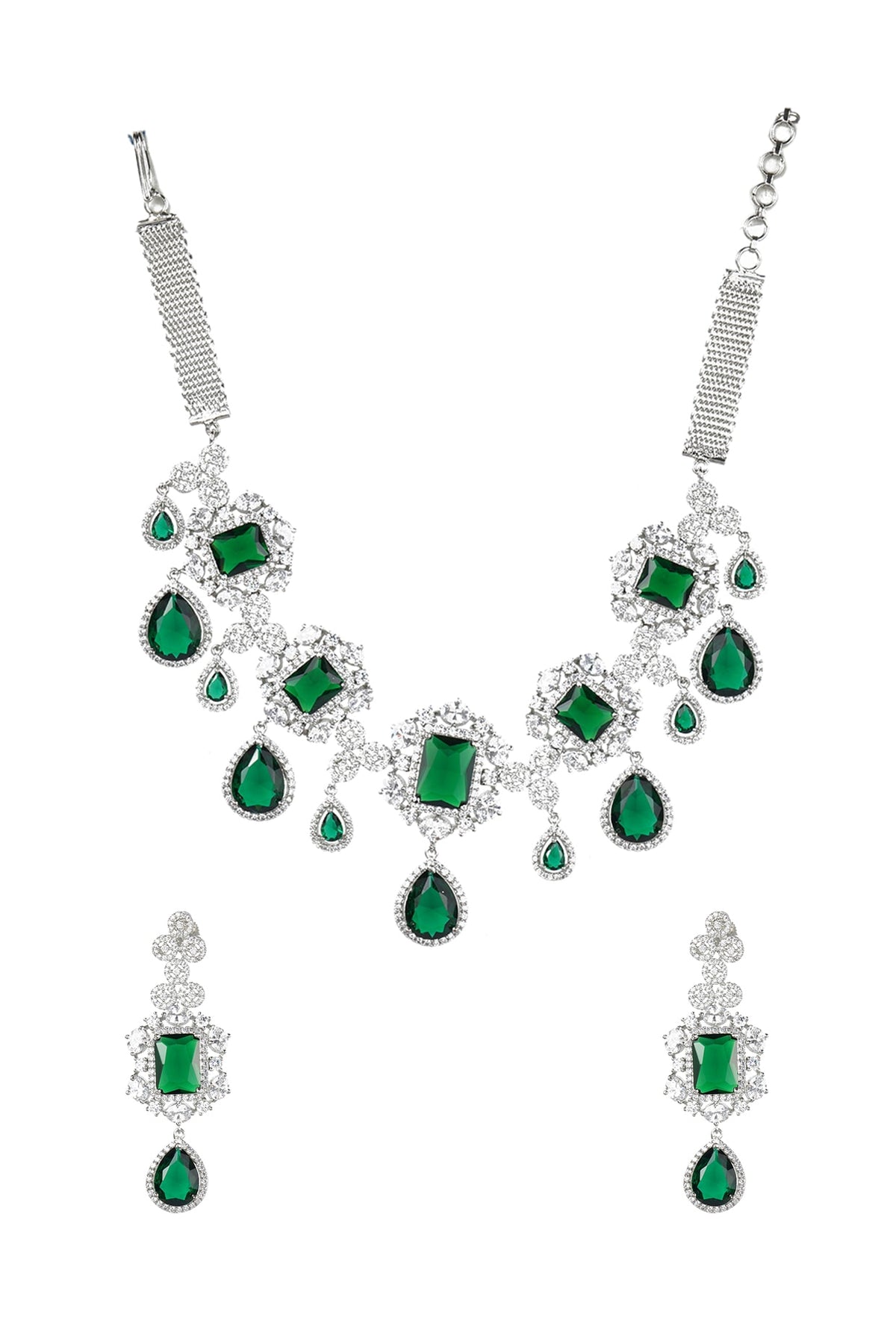 White Finish Green Onyx Stone Necklace Set