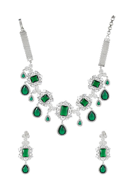 White Finish Green Onyx Stone Necklace Set
