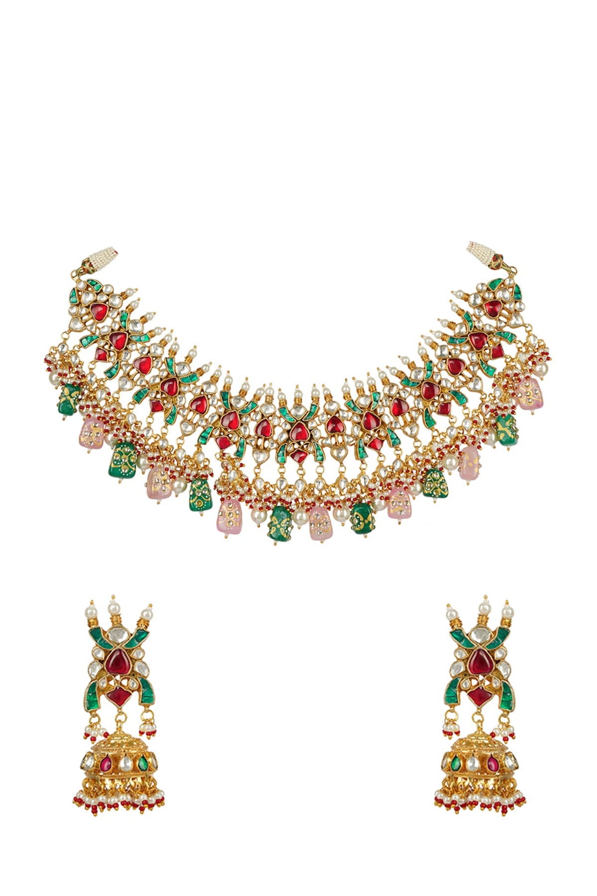 Gold Plated Necklace Set With Kundan Polki