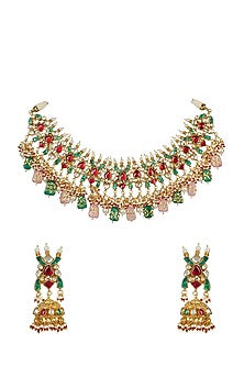 Gold Plated Necklace Set With Kundan Polki