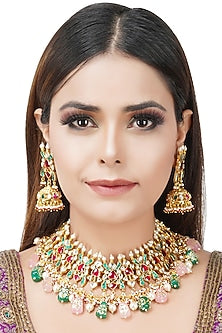 Gold Plated Necklace Set With Kundan Polki