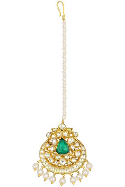 Kundan Green and Pearl Maangtika