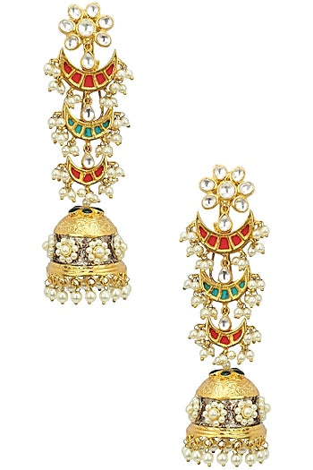 Kundan and Pearl Multicolour Jhumki Earring
