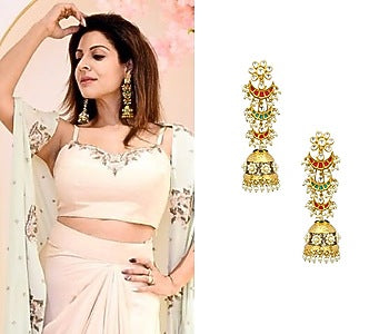 Kundan and Pearl Multicolour Jhumki Earring