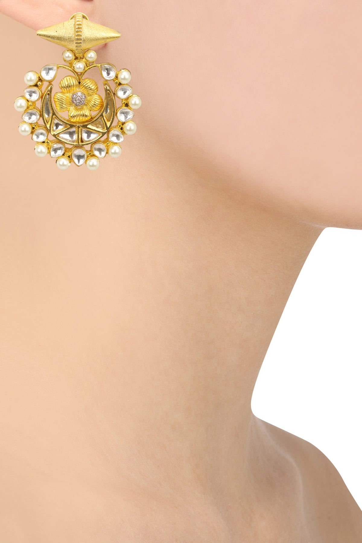 Kundan and Pearl Chaandbali Earring