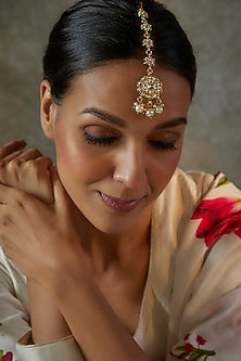 Gold Plated Kundan & Green Stone Maangtikka