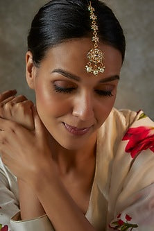 Gold Plated Kundan & Green Stone Maangtikka