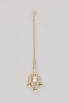 Gold Finish Kundan Polki & Pearl Maangtikka