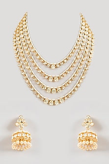 Gold Finish Kundan Polki Layered Necklace Set