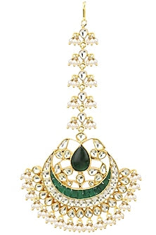 Gold finish kundan stone leaf motif maang tikka