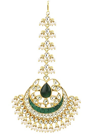 Gold finish kundan stone leaf motif maang tikka
