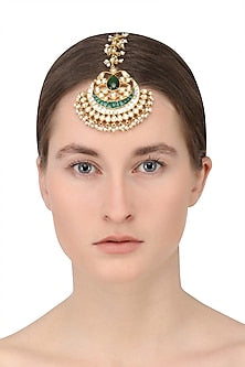 Gold finish kundan stone leaf motif maang tikka