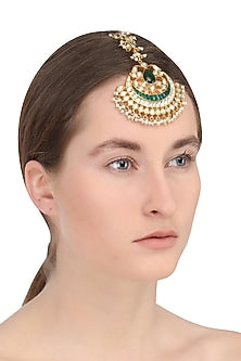 Gold finish kundan stone leaf motif maang tikka