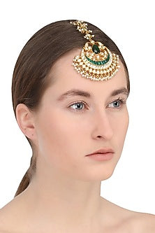 Gold finish kundan stone leaf motif maang tikka