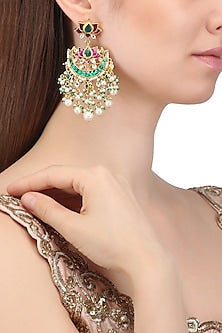 Gold Plated Kundan and Multi Stone Chandbali Earrings