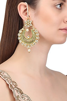 Gold Finish Textured Crescent Shaped Earrings