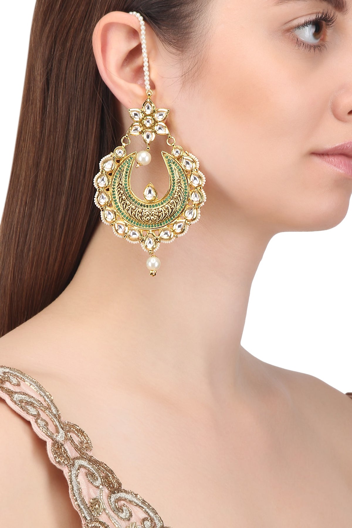 Gold Finish Textured Crescent Shaped Earrings