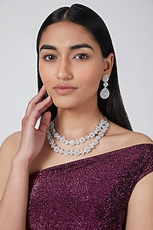 Silver Finish Diamond Necklace Set