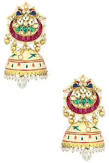 Gold Finish Kundan Studded Chandbali Earrings