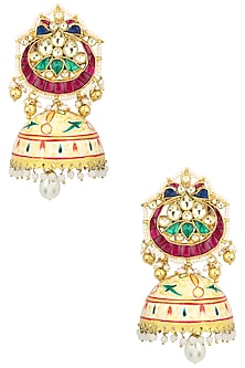 Gold Finish Kundan Studded Chandbali Earrings