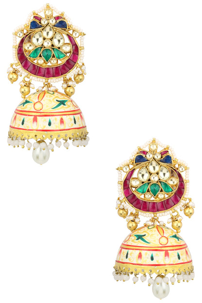 Gold Finish Kundan Studded Chandbali Earrings