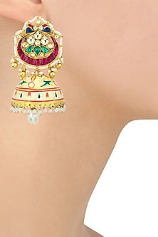 Gold Finish Kundan Studded Chandbali Earrings