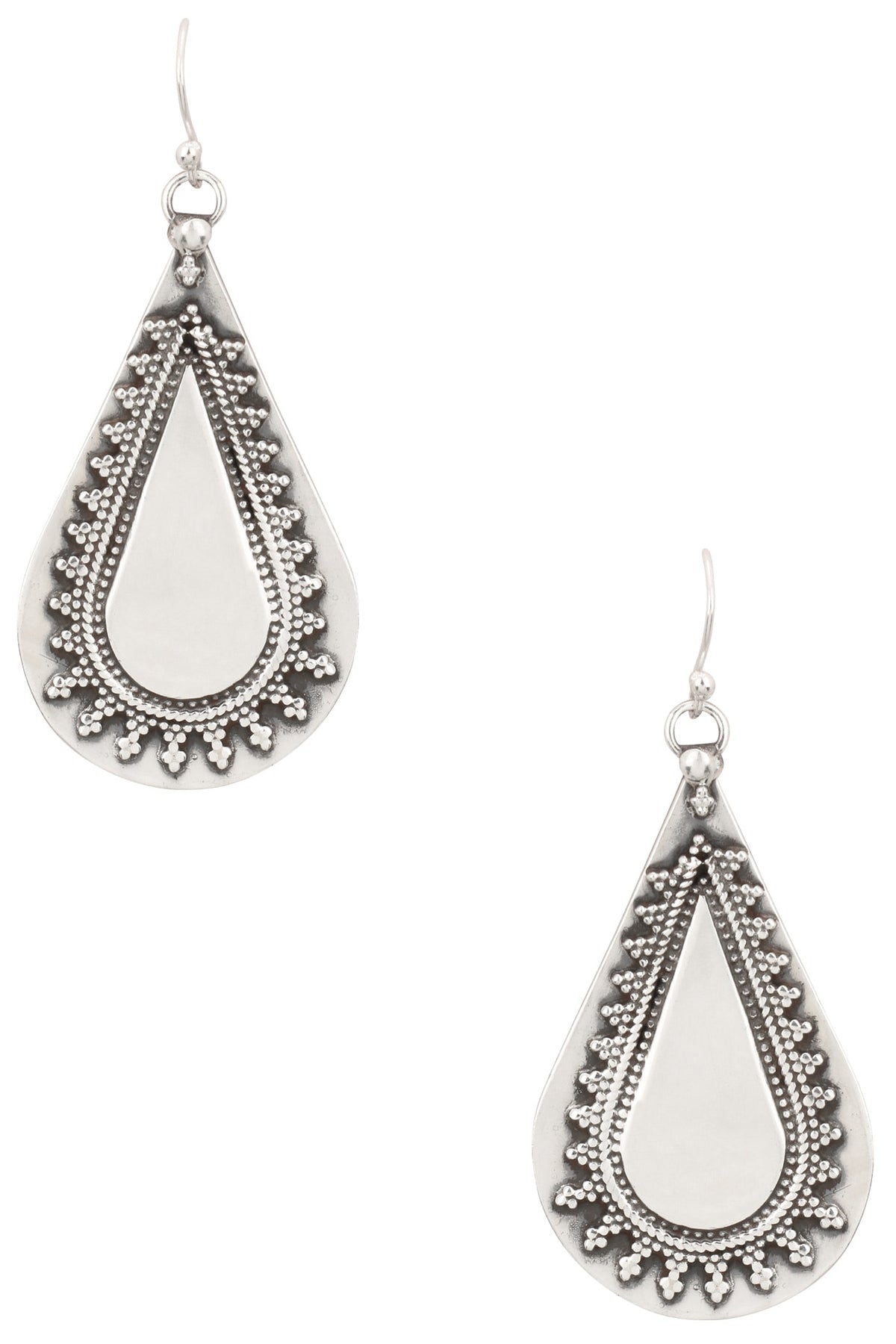 Antique Silver Finish Fish Hook Textured Earrings