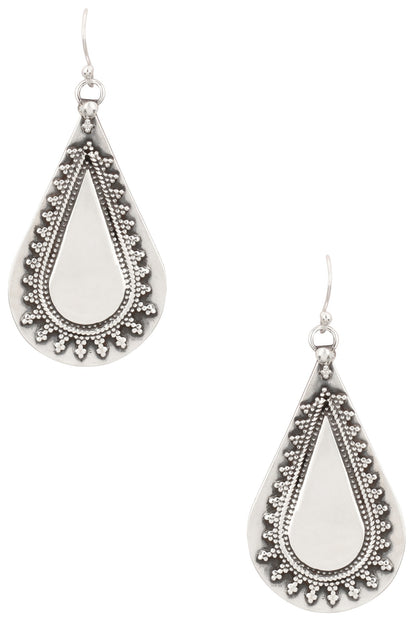 Antique Silver Finish Fish Hook Textured Earrings