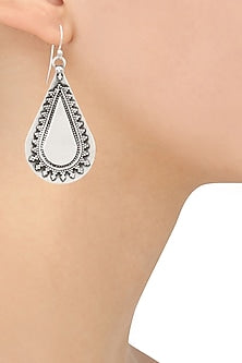 Antique Silver Finish Fish Hook Textured Earrings
