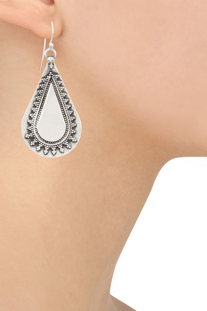 Antique Silver Finish Fish Hook Textured Earrings