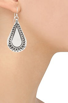 Antique Silver Finish Fish Hook Textured Earrings
