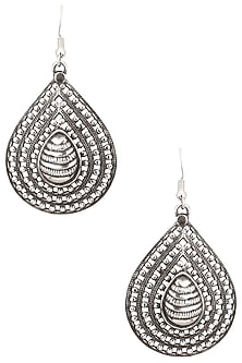 Antique Silver Finish Fish Hook Oval Earrings