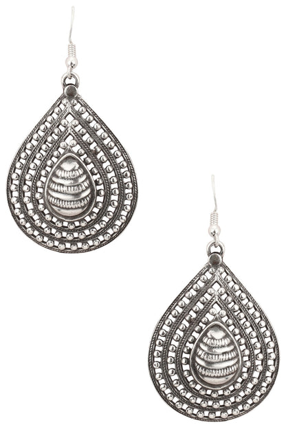 Antique Silver Finish Fish Hook Oval Earrings