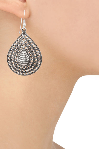 Antique Silver Finish Fish Hook Oval Earrings