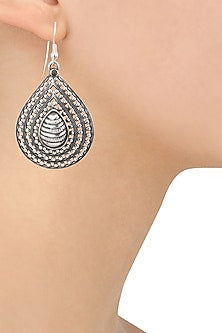 Antique Silver Finish Fish Hook Oval Earrings