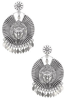 Antique Silver Finish Fish Hook Textured Earrings