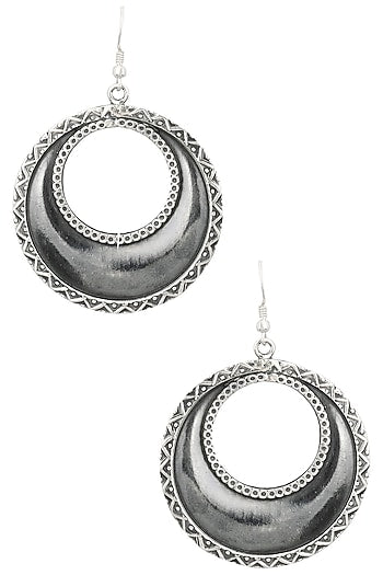 Antique Silver Finish Fish Hook Round Earrings