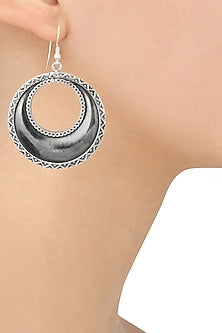 Antique Silver Finish Fish Hook Round Earrings