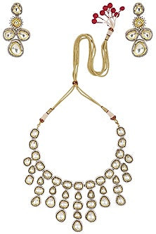Gold Finish Kundan and Zircon Studded Enamelled Necklace Set