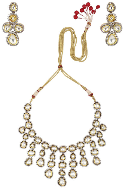 Gold Finish Kundan and Zircon Studded Enamelled Necklace Set