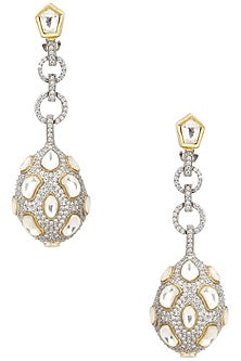 Gold Finish Kundan and Zircons Chandlier Earrings