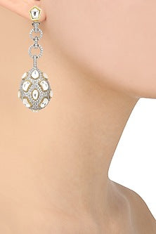 Gold Finish Kundan and Zircons Chandlier Earrings