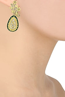 Gold Finish Kundan and Black Enamelled Earrings