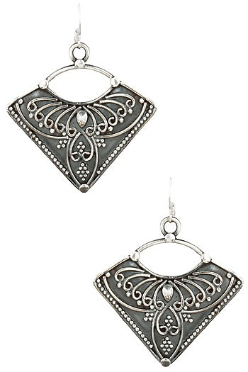 Antique Silver Finish Fish Hook Wings Earrings