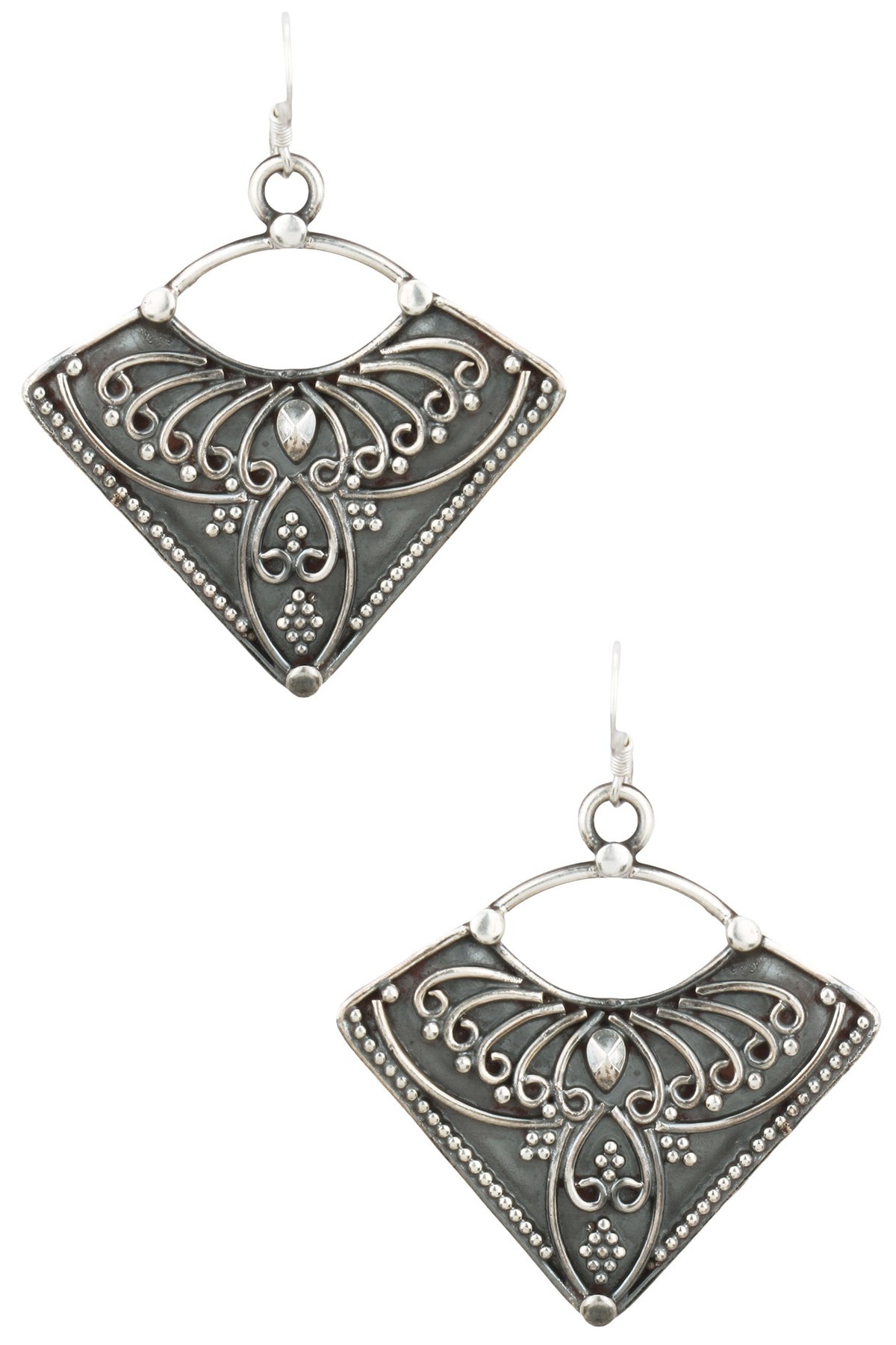 Antique Silver Finish Fish Hook Wings Earrings