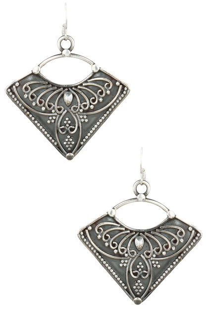 Antique Silver Finish Fish Hook Wings Earrings