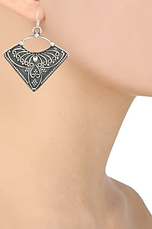 Antique Silver Finish Fish Hook Wings Earrings